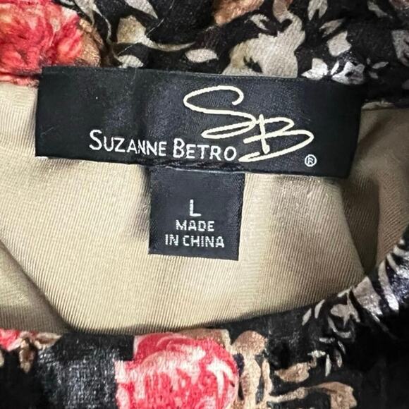 Suzanne Betro Black Floral Velvet Tunic Top Women’s Size L Whimsygoth Romantic - Picture 5 of 7